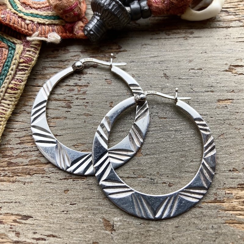 funky engraved sterling silver hoops 1.jpeg