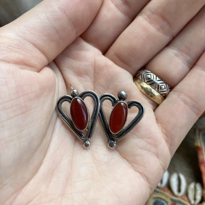 vintage sterling silver and red carnelian earrings 3.jpeg