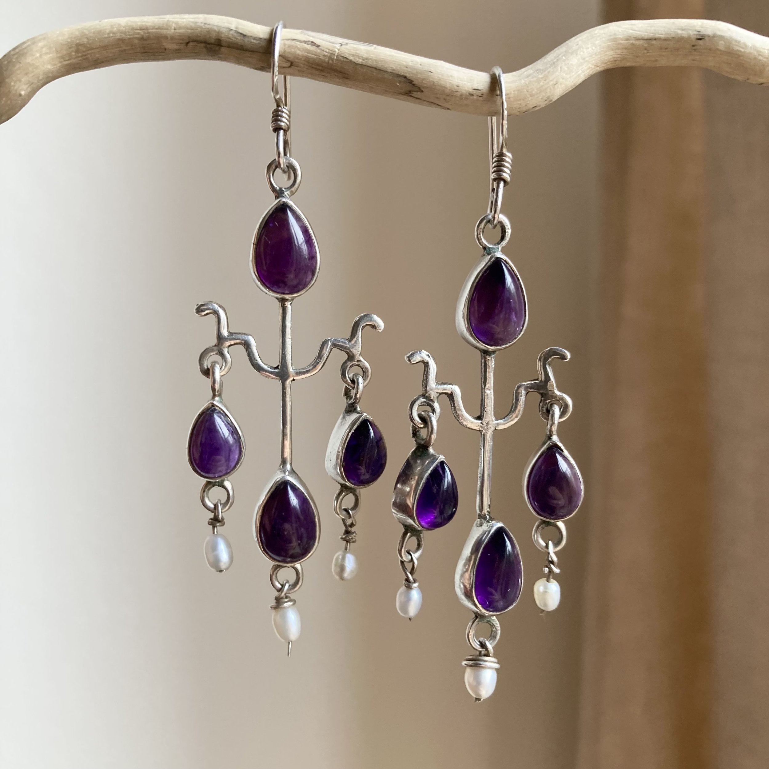 Dreamy Vintage Sterling Silver Amethyst Chandelier Earrings