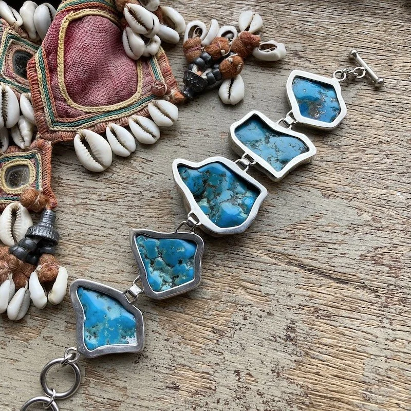 solid silver chunky natural turquoise nugget bracelet 4.jpeg