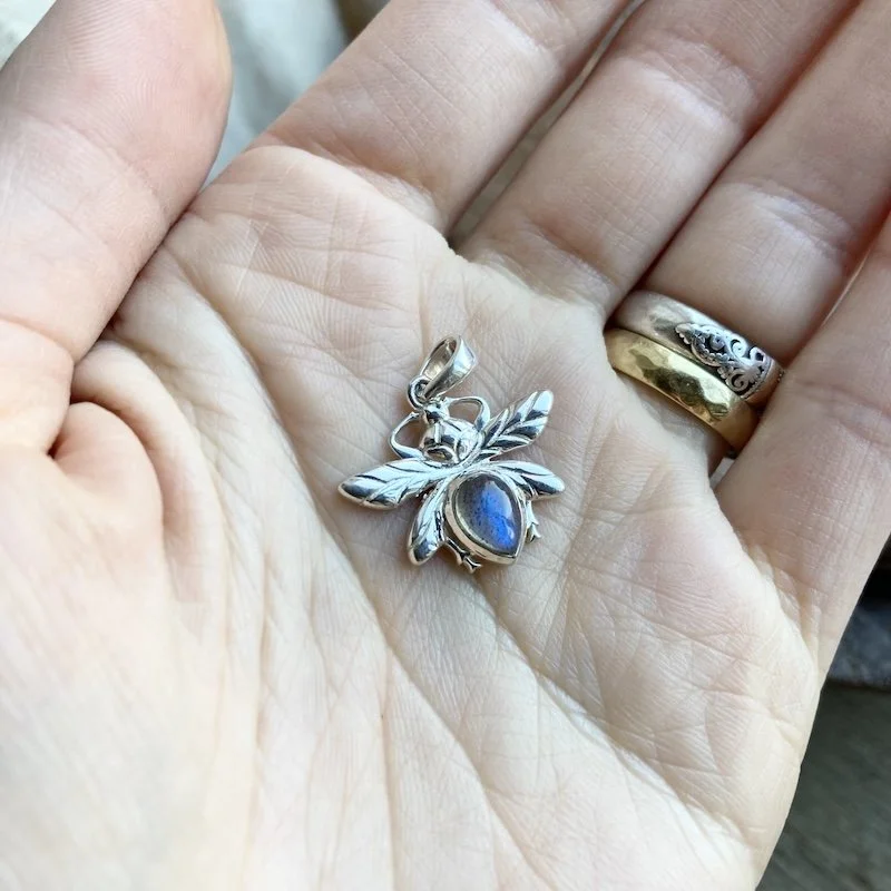 sterling silver and labradorite bee pendant 4.jpeg