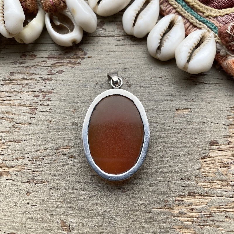 Vintage Sterling Silver Orange Carnelian Pendant