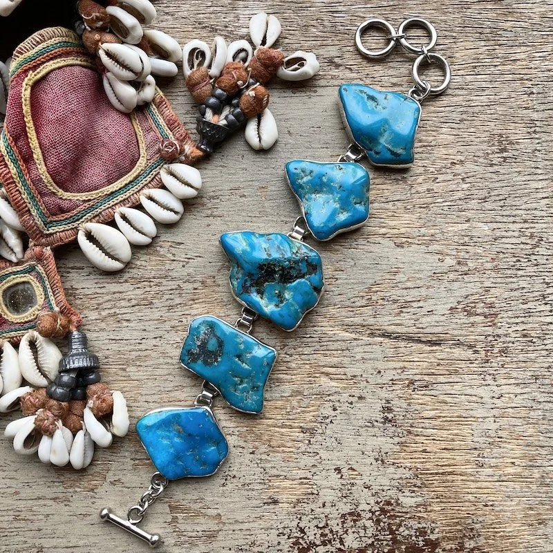 solid silver chunky natural turquoise nugget bracelet 1.jpeg