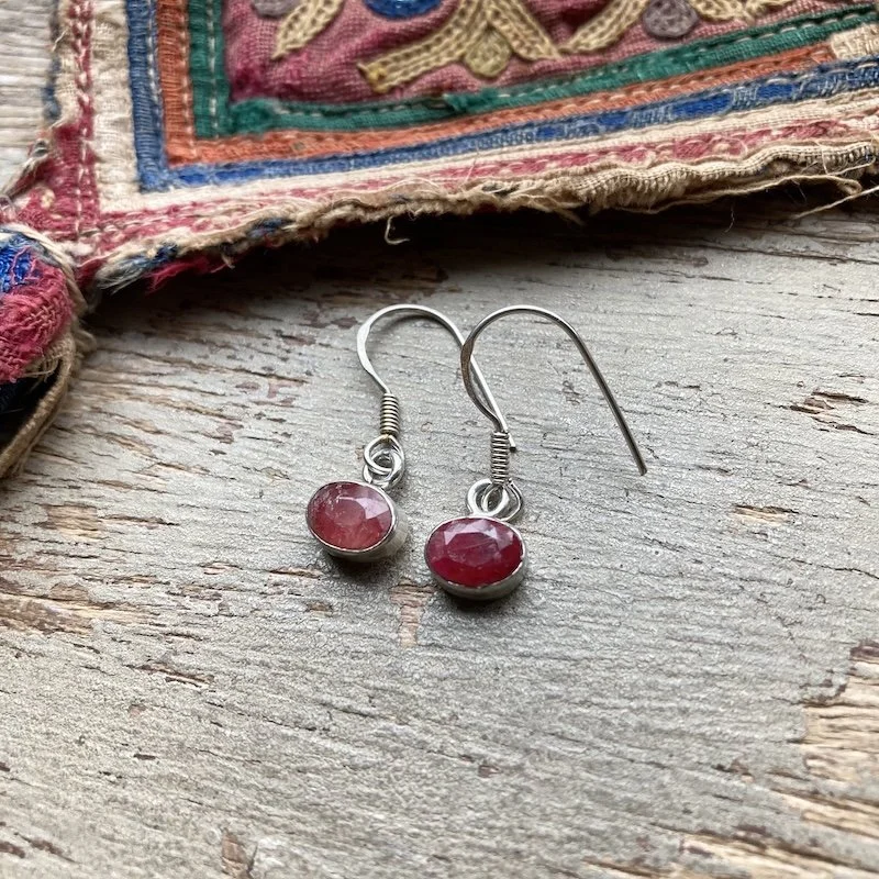 Dainty Vintage Sterling Silver Ruby Earrings