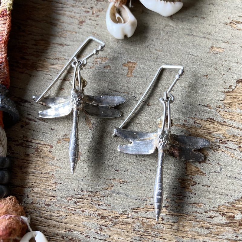 vintage heavy sterling silver dragonfly earrings 2.jpeg
