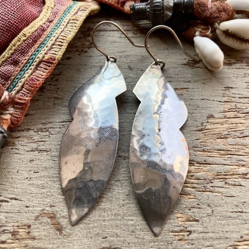 funky vintage sterling silver planished earrings 1.jpeg