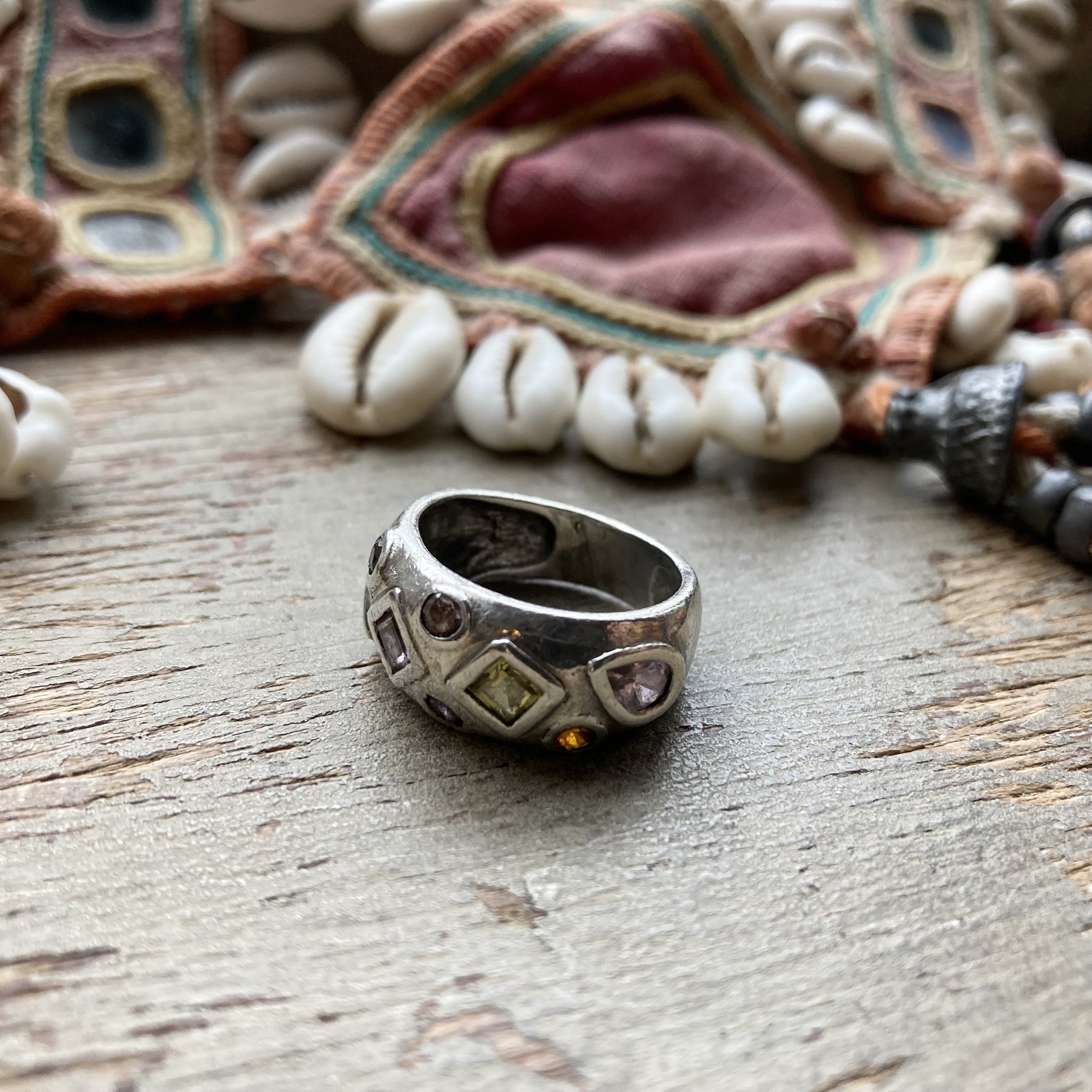 Beautiful Solid Silver Multi Gemstone Ring