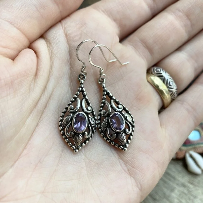 vintage ornate sterling silver and amethyst earrings 4.jpeg