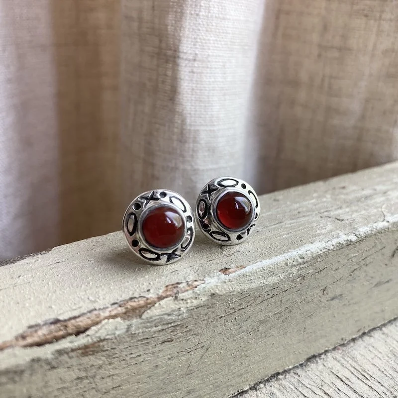 sterling silver red carnelian cabochon earrings 1.jpeg