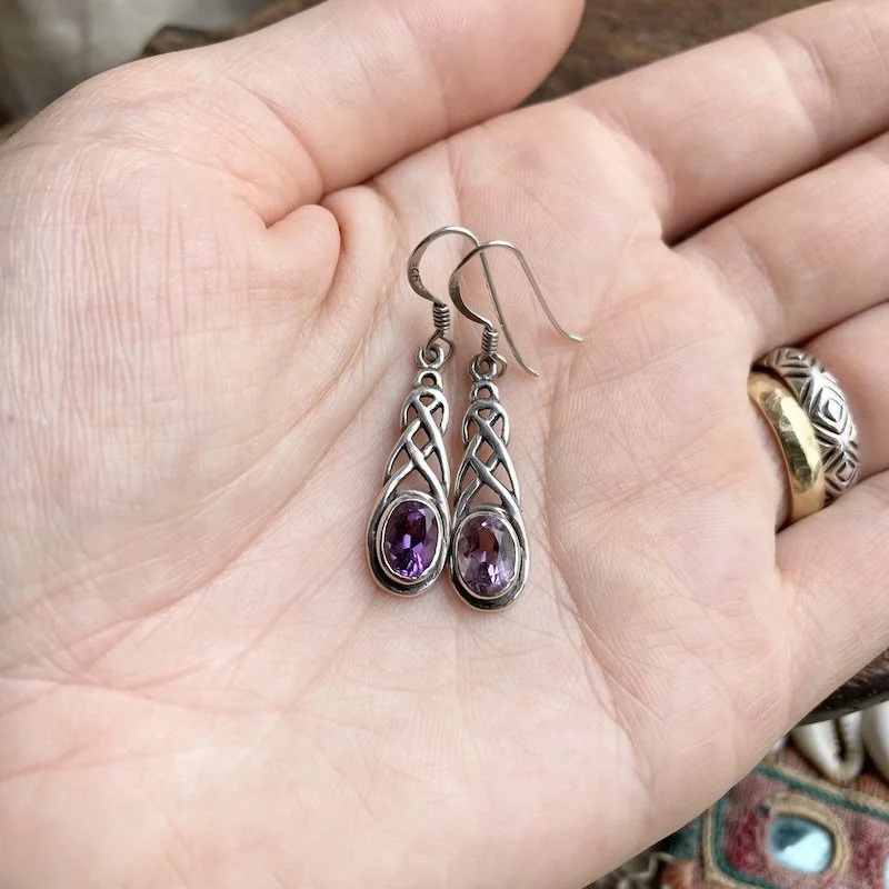vintage sterling silver celtic amethyst earrings 3.jpeg