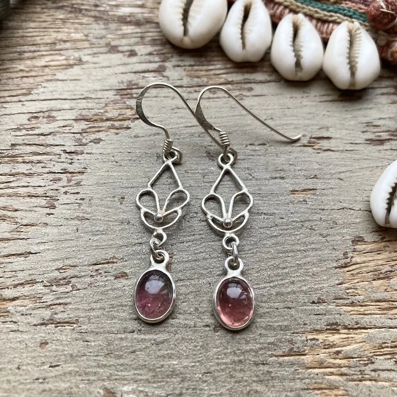 vintage sterling silver and pink tourmaline earrings 1.jpeg