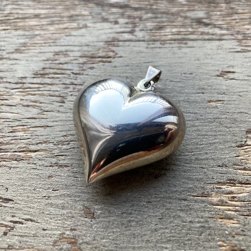 Lovely Large Sterling Silver Puffy Heart Pendant