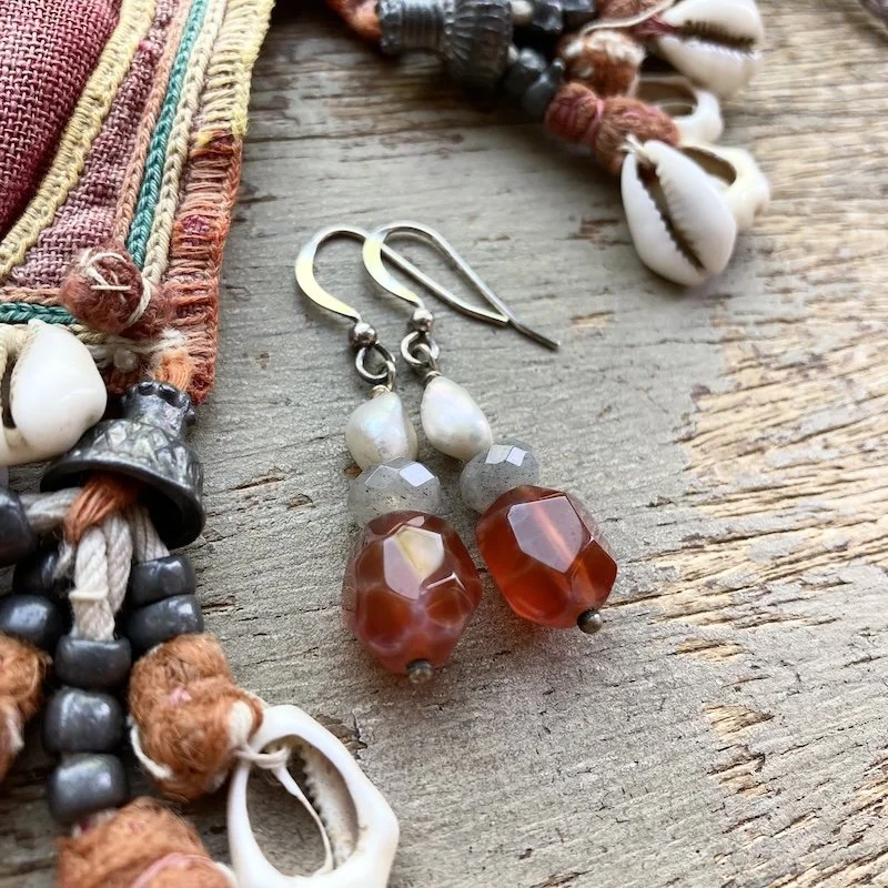 carnelian and pearl dangly earrings 2.jpeg