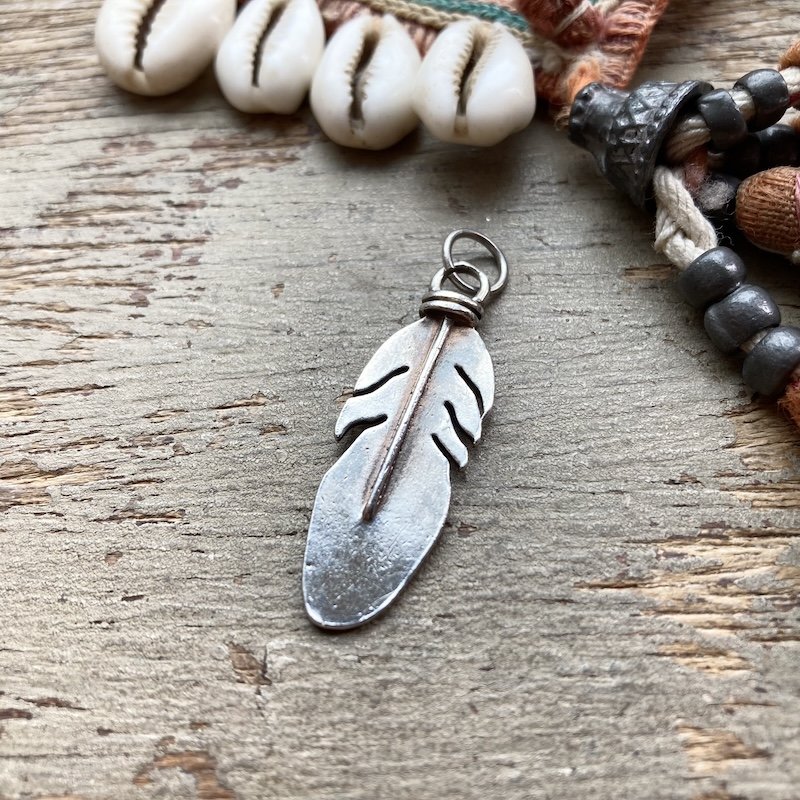 Lovely Vintage Solid Silver Feather Pendant