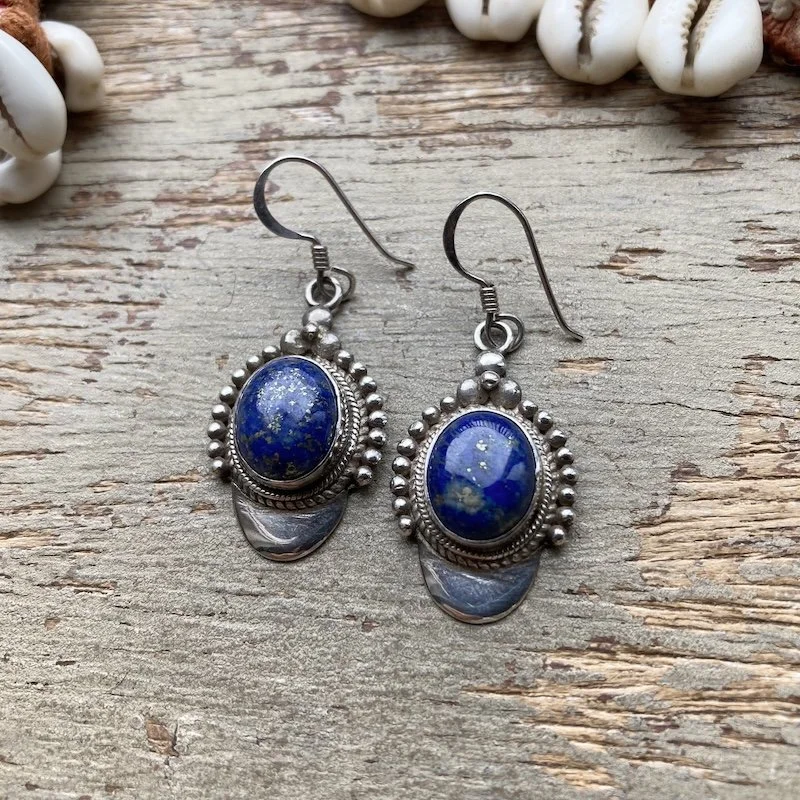 Ornate Sterling Silver and Lapis Lazuli Earrings
