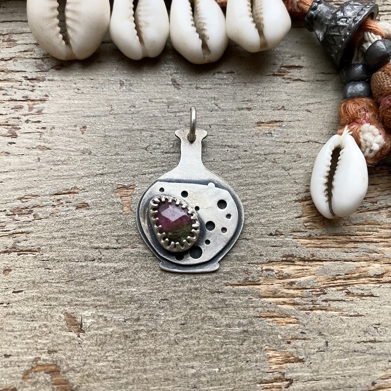 Sterling Silver and Watermelon Tourmaline Potion Bottle Pendant