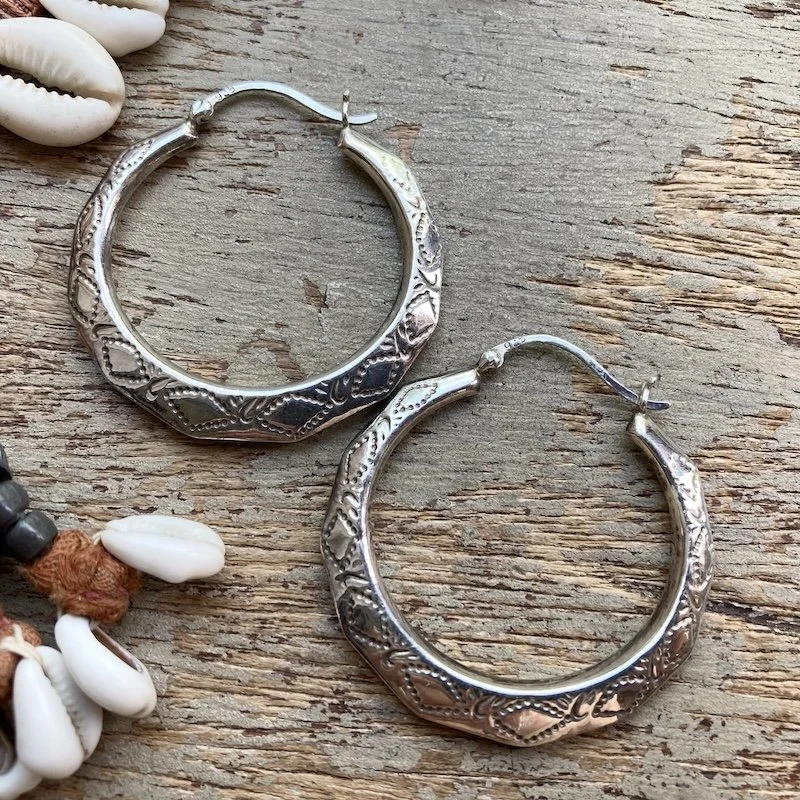 sterling silver patterned Creole hoops 3.jpeg