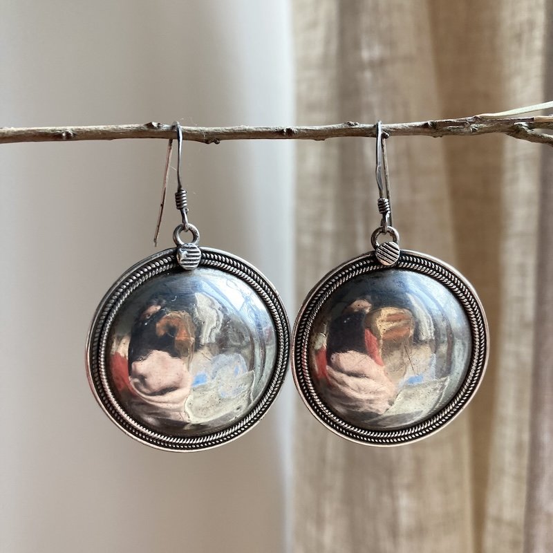 Vintage Indian Solid Silver Disc Earrings