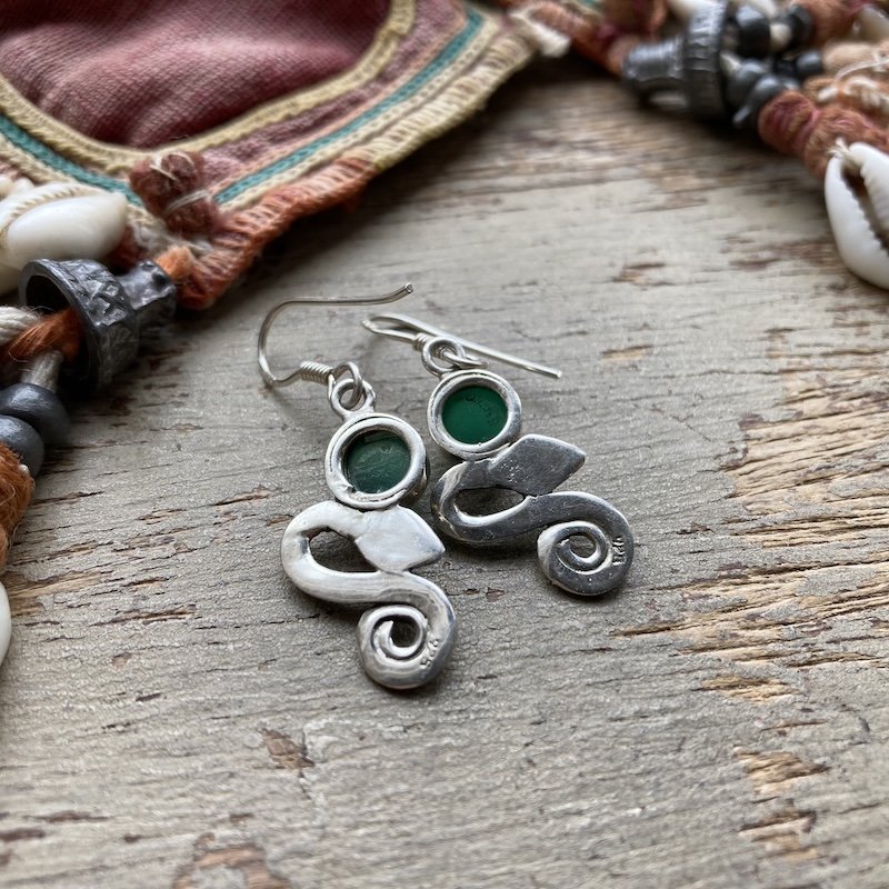 Funky Vintage Sterling Silver Snake Earrings