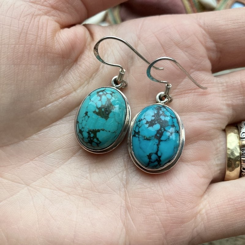 Beautiful Sterling Silver Chunky Turquoise Earrings