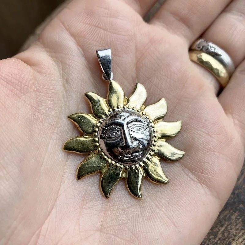 Dreamy Sterling Silver and Gold Celestial Sun Pendant