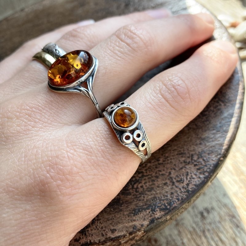 Funky Vintage Sterling Silver Amber Ring