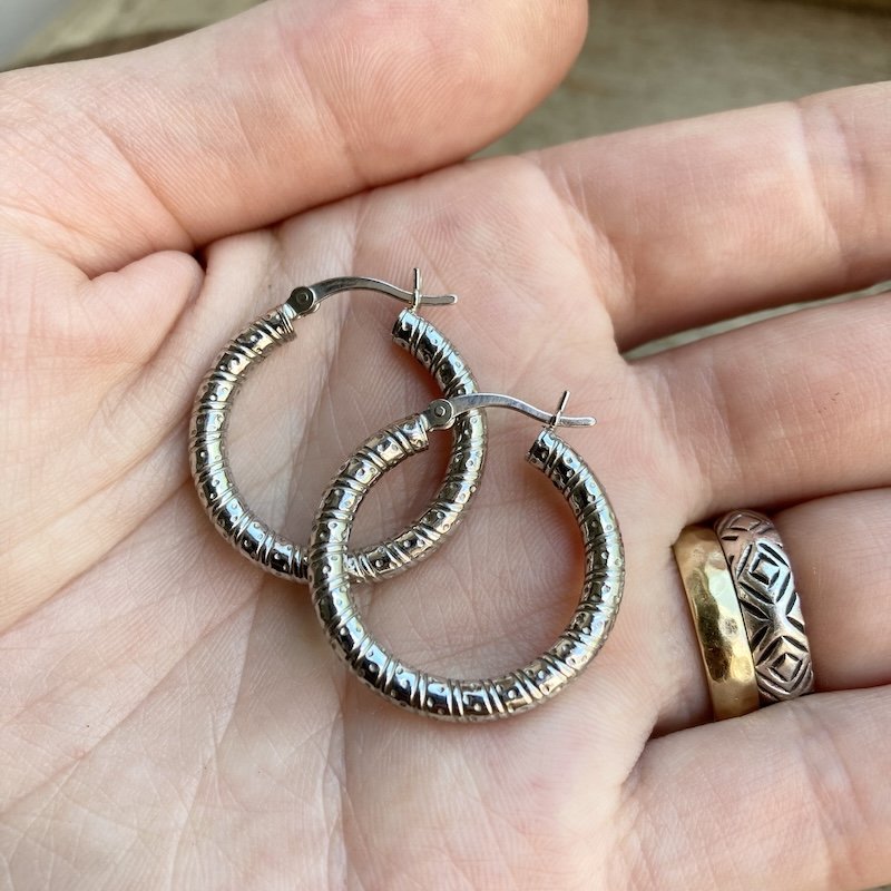 funky sterling silver textured hoops 3.jpeg