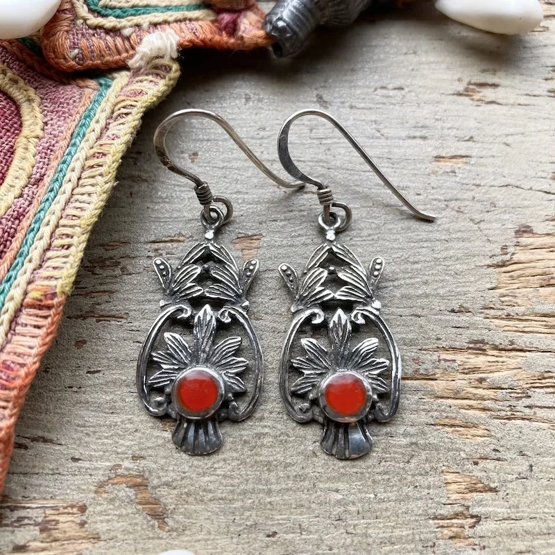 vintage ornate sterling silver and carnelian earrings 1.jpeg