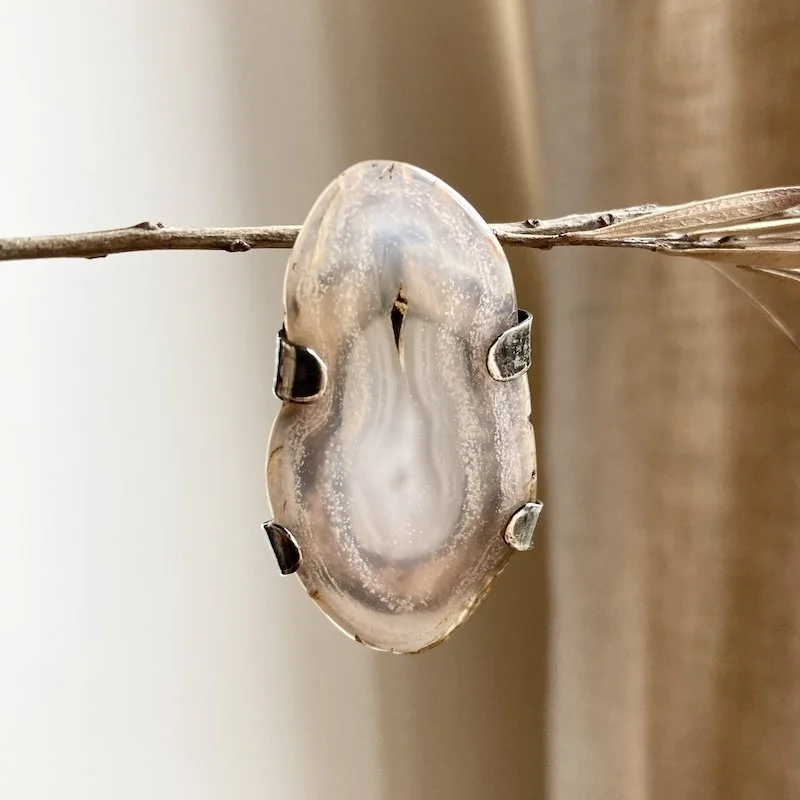 Beautiful Vintage Sterling Silver Agate Slice Pendant