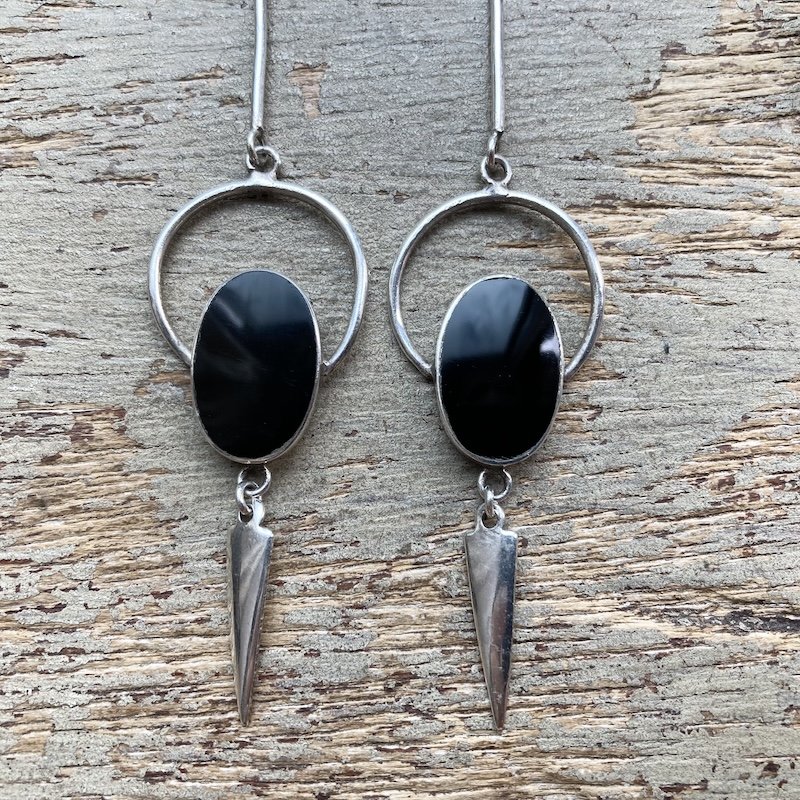 Funky Vintage Modernist Sterling Silver Dangly Earrings