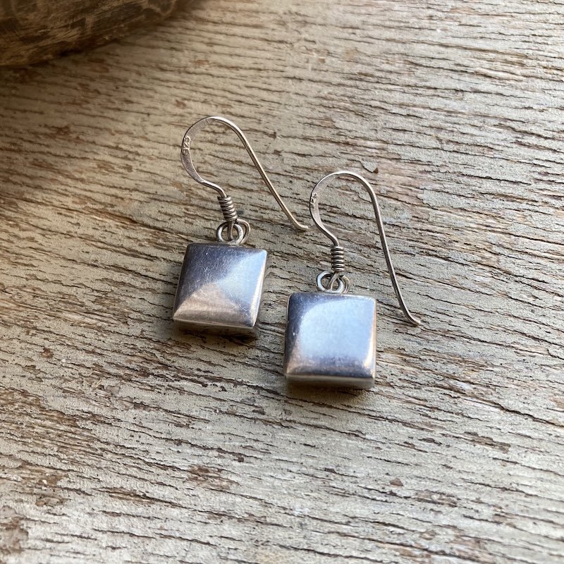 Vintage Simple Sterling Silver Square Earrings