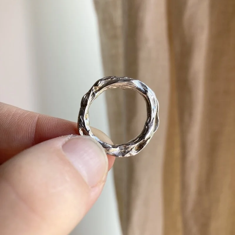 handmade molten textured solid silver ring 7.jpeg
