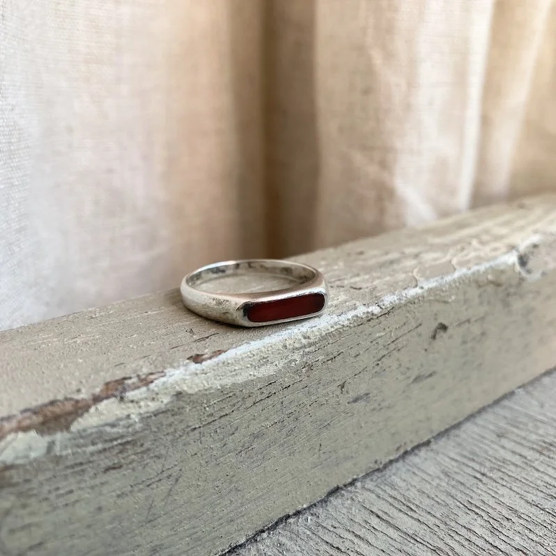 simple sterling silver inlaid carnelian ring 1.jpeg