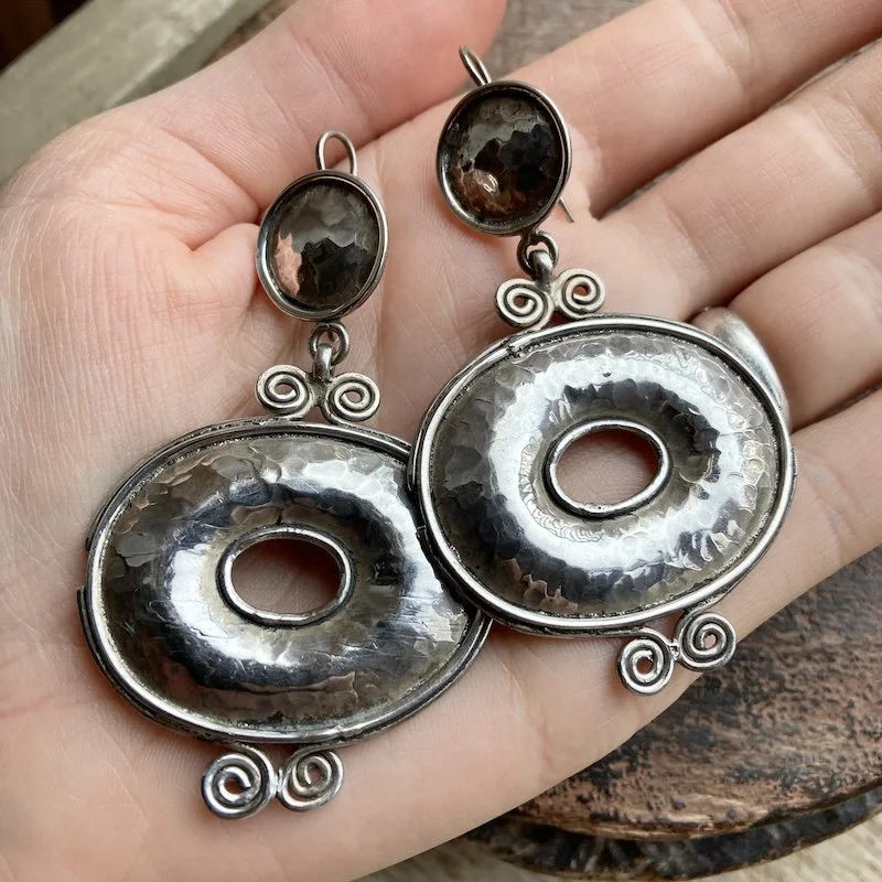 Incredible Large Vintage Sterling Silver Statement Earrings