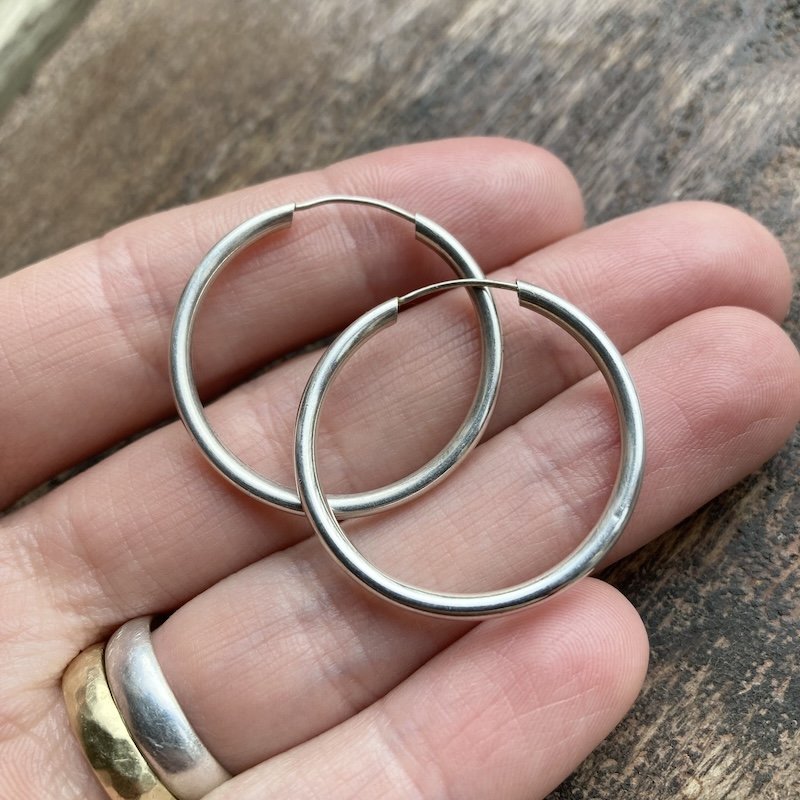 Vintage Simple Sterling Silver Hoops