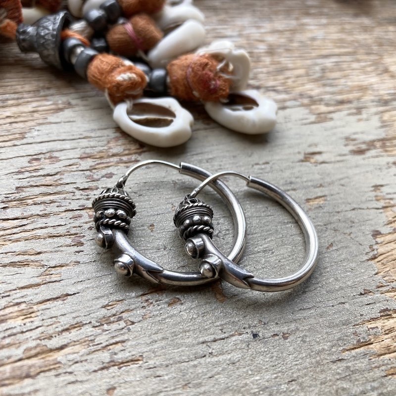 Fab Vintage Ornate Sterling Silver Bali Hoops
