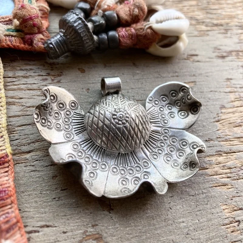 handmade solid pure silver Karen Hill Tribe flower pendant 2.jpeg