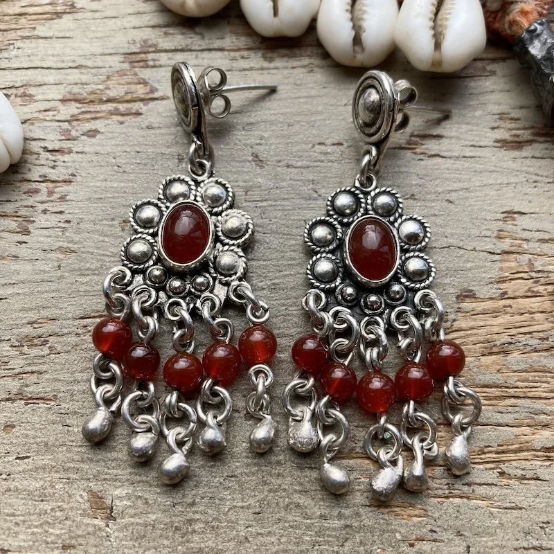 vintage Indian sterling silver and carnelian earrings 1.jpeg