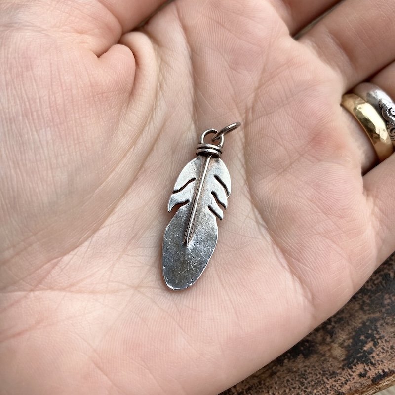 Lovely Vintage Solid Silver Feather Pendant