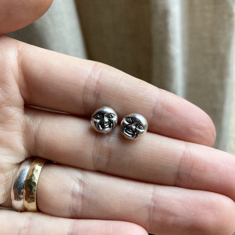Celestial Silver Man in the Moon Earrings
