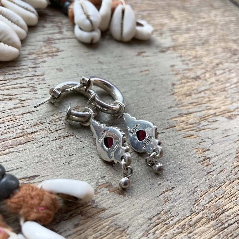 Indian sterling silver dangly garnet hoops 5.jpeg