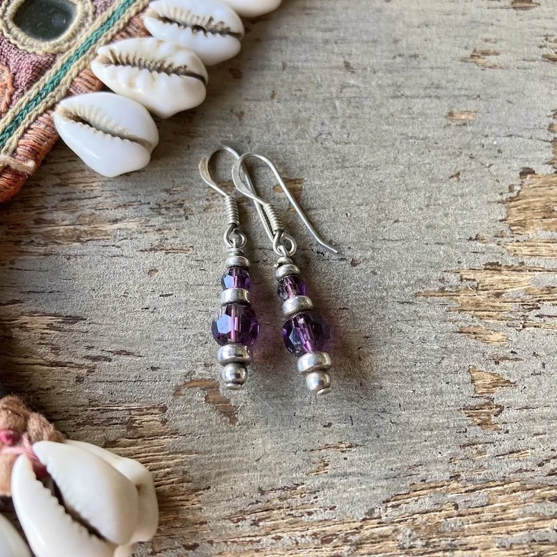 sterling silver and purple glass beaded earrings 2.jpeg
