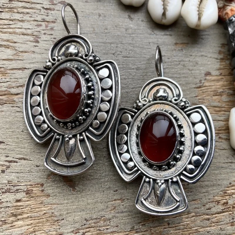 Balinese Suarti sterling silver and carnelian earrings 1.jpeg