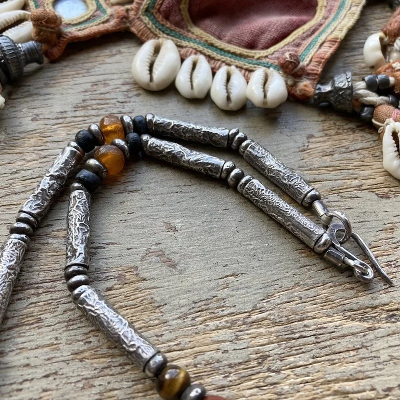 beautiful handmade textured silver and beaded necklace 3.jpeg