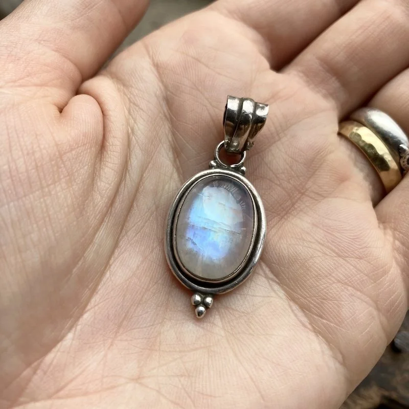 Dreamy Sterling Silver and Rainbow Moonstone Pendant