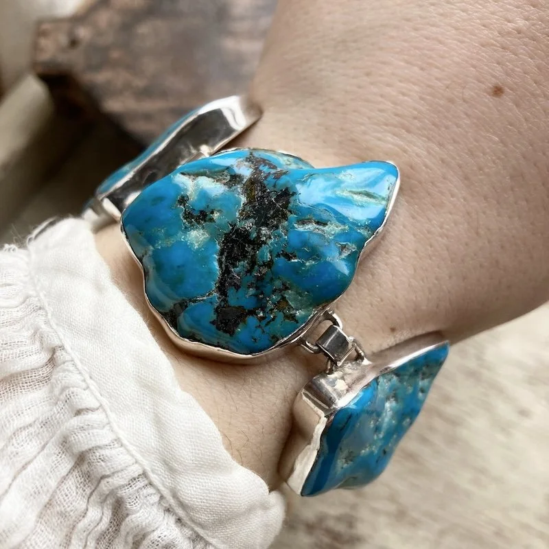 solid silver chunky natural turquoise nugget bracelet 6.jpeg