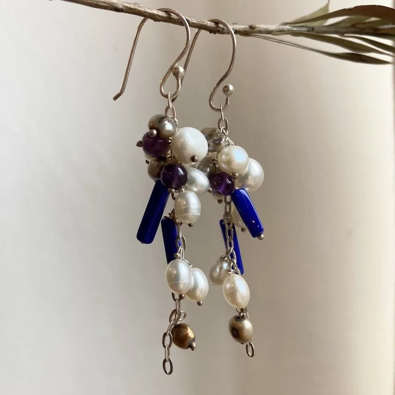 sterling silver dangly pearl and bead earrings 4.jpeg