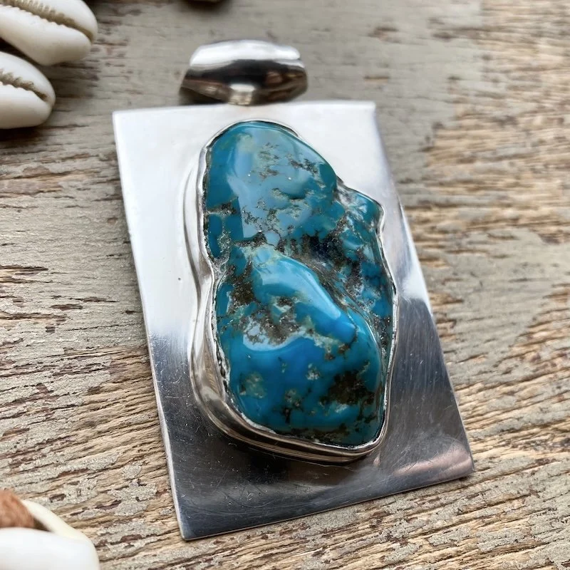 solid silver chunky natural turquoise nugget pendant 2.jpeg