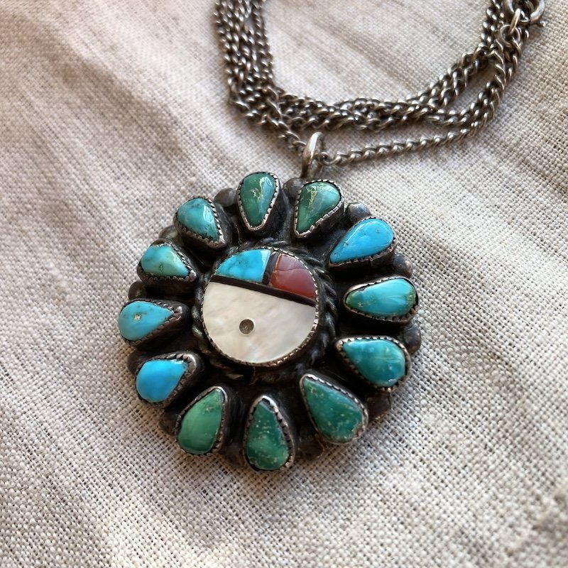Vintage Sterling Silver Zuni Sun Chief Necklace