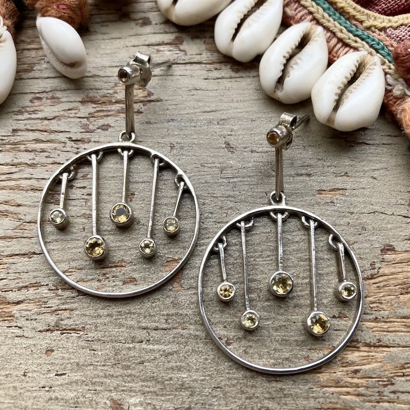 Dreamy Modernist Sterling Silver Citrine Earrings